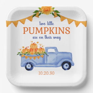 Little Pumpkin Twin Boy Baby Shower Paper Plates