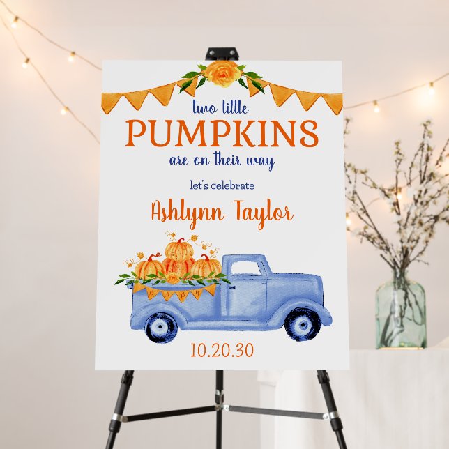 Little Pumpkin Twin Boy Baby Shower Welcome Foam Board (In Situ (Stand))