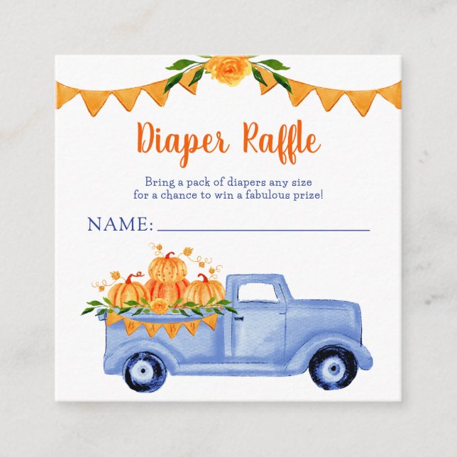Little Pumpkin Twin Boy Diaper Raffle Enclosure Card (Front)