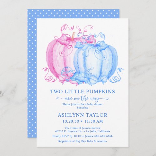 Little Pumpkin Twin Boy Girl Baby Shower Invitation