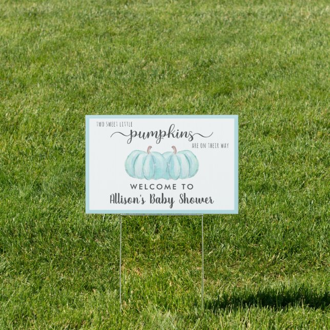 Little Pumpkin Twin Boys Baby Shower Welcome Sign (Insitu)