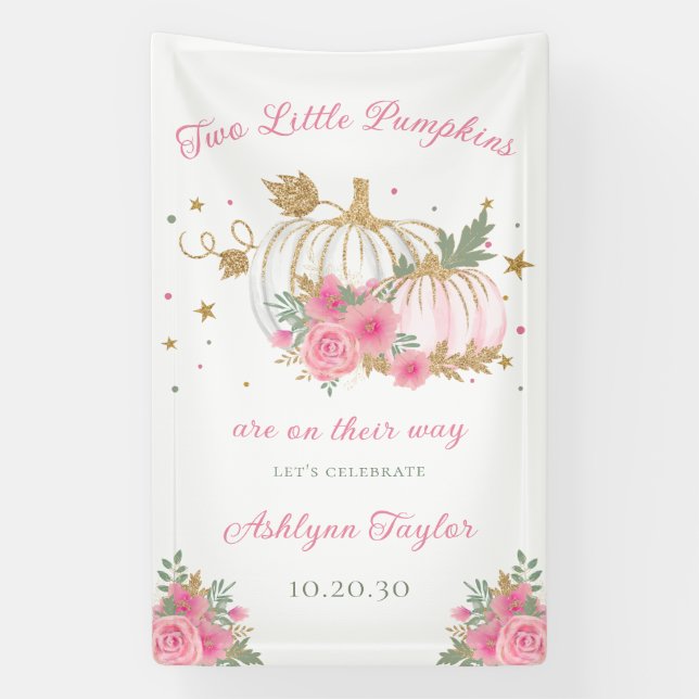 Little Pumpkin Twin Girl Baby Shower  Banner (Vertical)