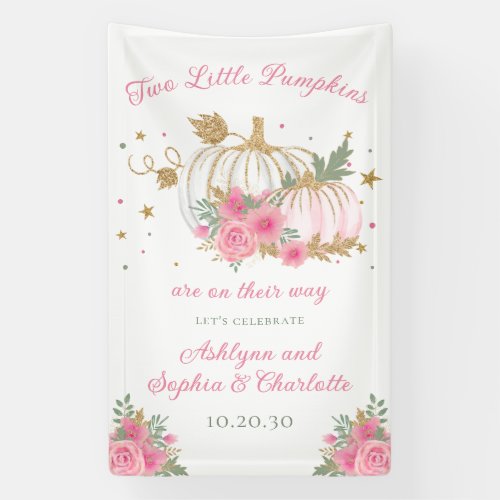 Little Pumpkin Twin Girl Baby Shower  Banner