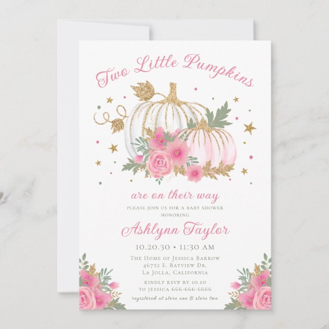 Little Pumpkin Twin Girl Baby Shower Invitation (Front)