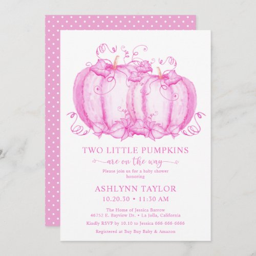 Little Pumpkin Twin Girl Baby Shower Invitation
