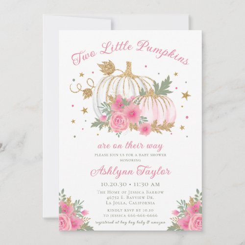 Little Pumpkin Twin Girl Baby Shower Invitation