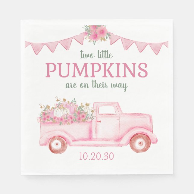 Little Pumpkin Twin Girl Baby Shower Napkins (Front)