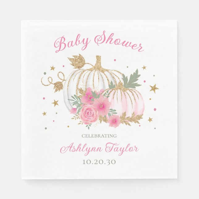 Little Pumpkin Twin Girl Baby Shower Napkins (Front)