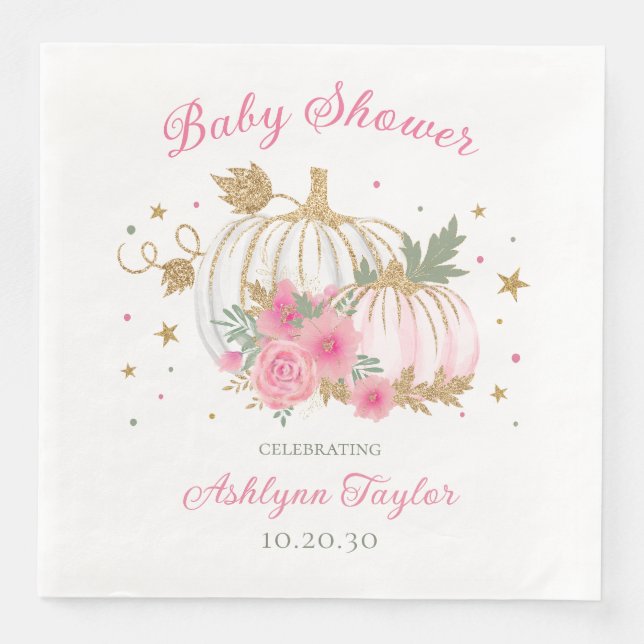 Little Pumpkin Twin Girl Baby Shower Paper Dinner Napkins (Front)