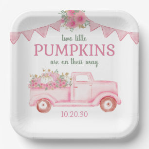 Little Pumpkin Twin Girl Baby Shower Paper Plates