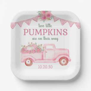 Little Pumpkin Twin Girl Baby Shower Paper Plates