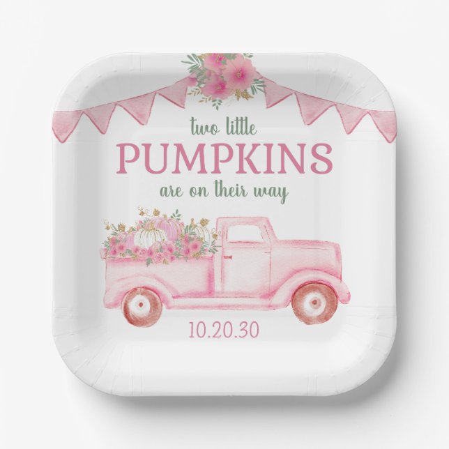 Little Pumpkin Twin Girl Baby Shower Paper Plates (Front)