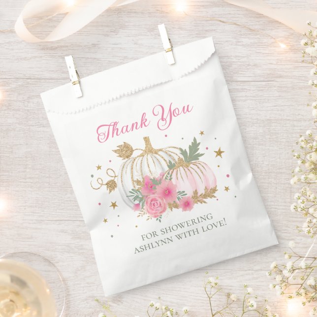 Little Pumpkin Twin Girl Baby Shower Thank You Favor Bag (Clipped)