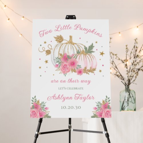 Little Pumpkin Twin Girl Baby Shower Welcome Foam Board