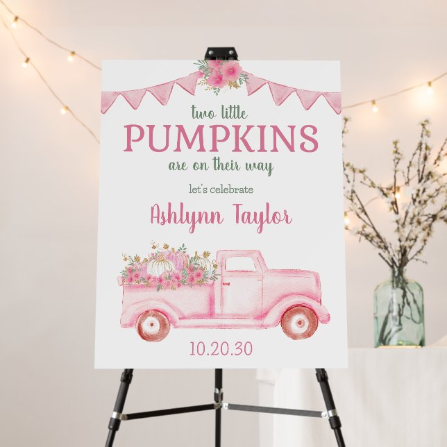 Little Pumpkin Twin Girl Baby Shower Welcome Foam Board (In Situ (Stand))
