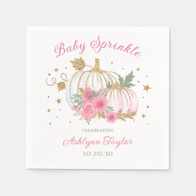 Little Pumpkin Twin Girl Baby Sprinkle Napkins (Front)