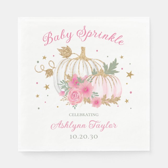 Little Pumpkin Twin Girl Baby Sprinkle Napkins (Front)