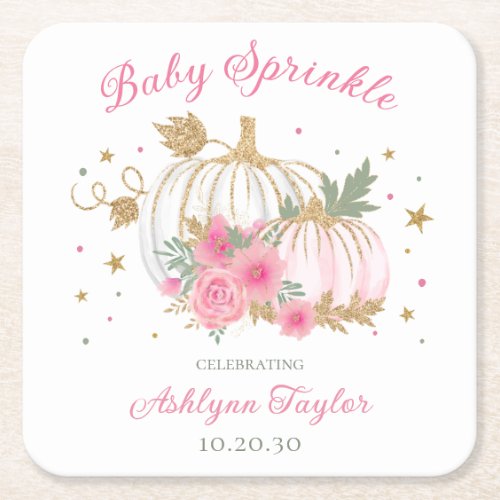 Little Pumpkin Twin Girl Baby Sprinkle Square Paper Coaster