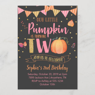 Little Pumpkin TWO 2nd Birthday Invitation