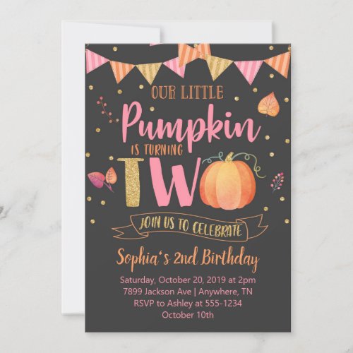 Little Pumpkin TWO 2nd Birthday Invitation
