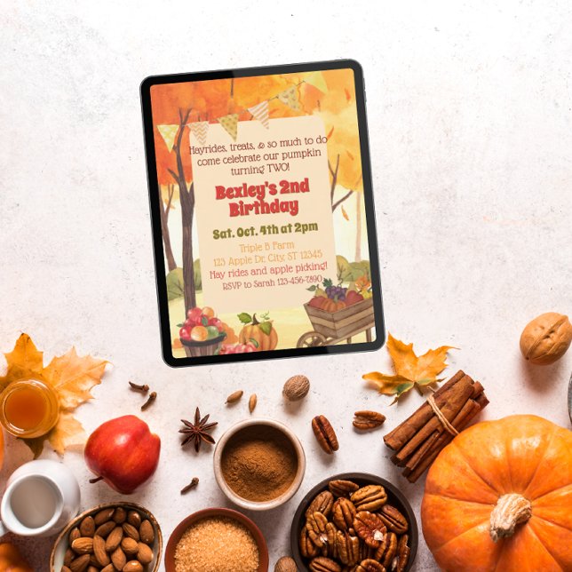 Little Pumpkin Two, Fall Watercolor Birthday Invitation (Creator Uploaded)