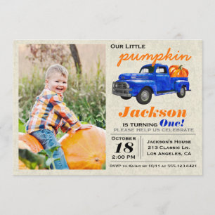 Little Pumpkin Vintage Car Boy Birthday Invitation