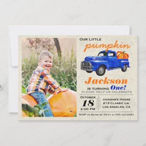 Little Pumpkin Vintage Car Boy Birthday Invitation