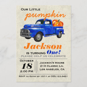 Little Pumpkin Vintage Car Boy Birthday Invitation