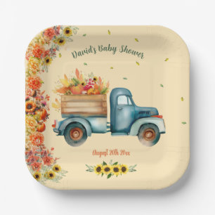 Little Pumpkin Vintage Truck Sunflower Fall Theme Paper Plates