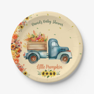 Little Pumpkin Vintage Truck Sunflower Fall Theme Paper Plates