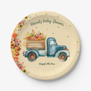 Little Pumpkin Vintage Truck Sunflower Fall Theme Paper Plates