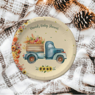 Little Pumpkin Vintage Truck Sunflower Fall Theme Paper Plates