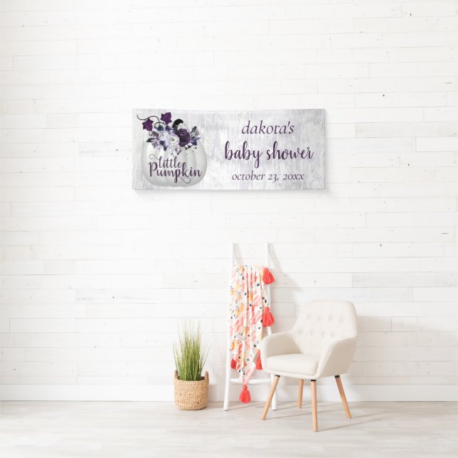 Little Pumpkin | Violet Purple Rustic Baby Shower Banner (Insitu)