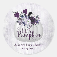 Little Pumpkin | Violet Purple Rustic Baby Shower Classic Round Sticker