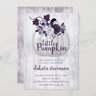 Little Pumpkin Violet Purple Rustic Baby Shower Invitation