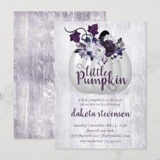 Little Pumpkin | Violet Purple Rustic Baby Shower Invitation