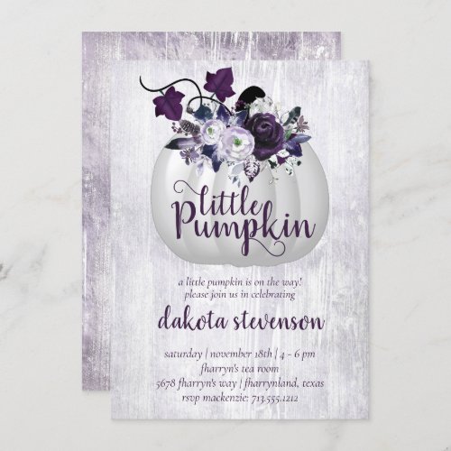 Little Pumpkin  Violet Purple Rustic Baby Shower Invitation