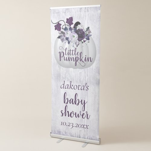 Little Pumpkin  Violet Purple Rustic Baby Shower Retractable Banner