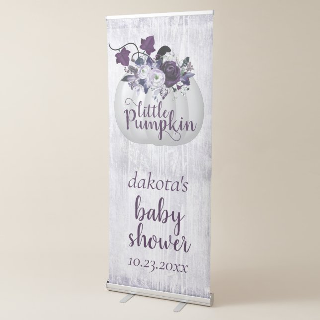Little Pumpkin | Violet Purple Rustic Baby Shower Retractable Banner (3/4)