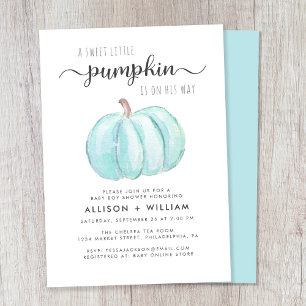 Little Pumpkin Watercolor Baby Boy Couples Shower Invitation