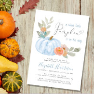 Little Pumpkin Watercolor Baby Boy Shower Invitation