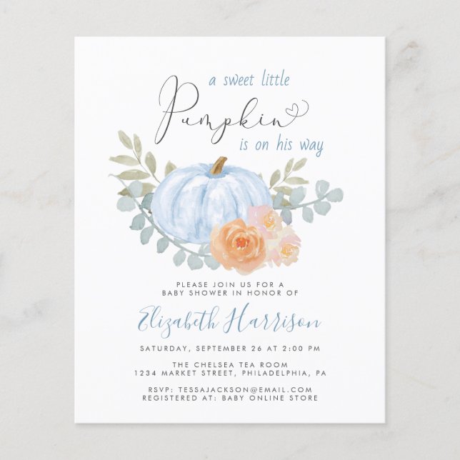 Little Pumpkin Watercolor Baby Boy Shower Invite (Front)