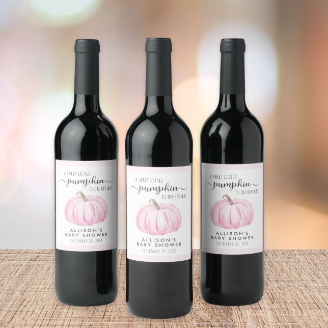 Little Pumpkin Watercolor Baby Girl Shower Wine Label (Creator Uploaded)