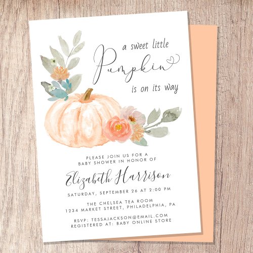 Little Pumpkin Watercolor Baby Shower Invitation