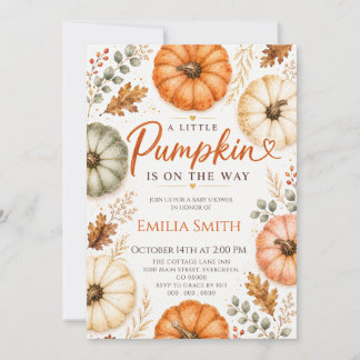 Little Pumpkin Watercolor Baby Shower Invitation