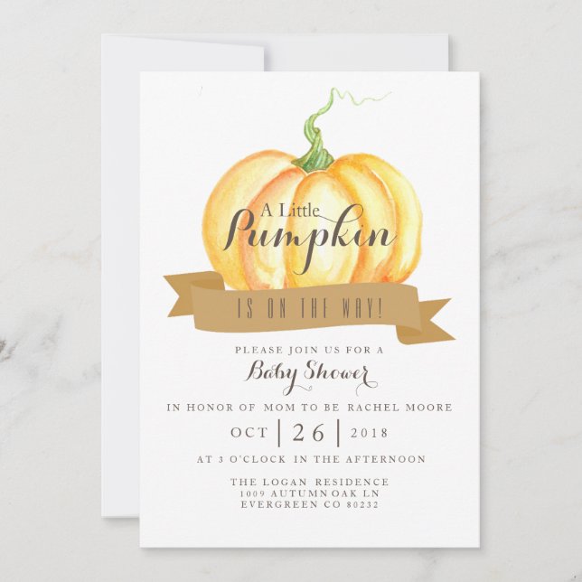 Little Pumpkin | Watercolor | Baby Shower Invite (Front)