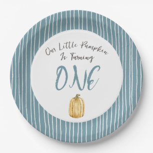 Little Pumpkin Watercolor Blue Birthday Party Paper Plates