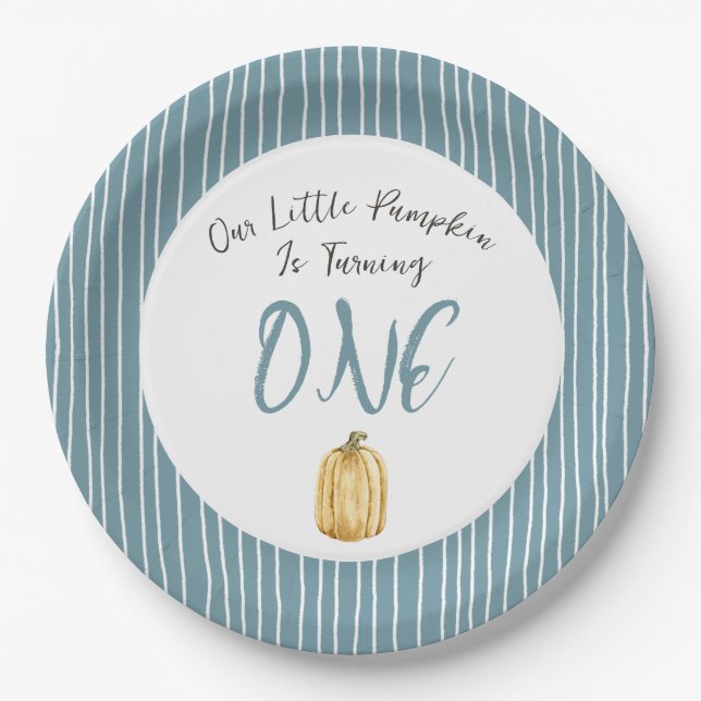 Little Pumpkin Watercolor Blue Birthday Party  Paper Plates (Front)
