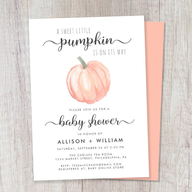 Little Pumpkin Watercolor Couples Baby Shower Invitation (Celebrate the upcoming arrival of your autumn baby with a pumpkin-themed couple's baby shower)