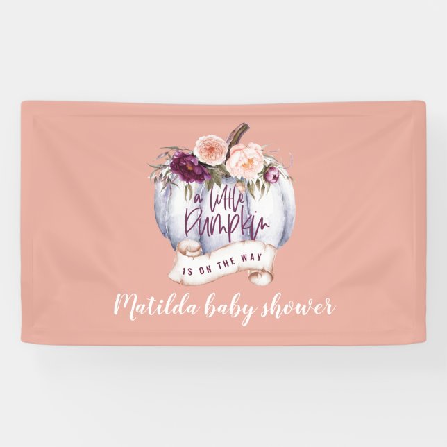 Little pumpkin watercolor fall baby shower party banner (Horizontal)